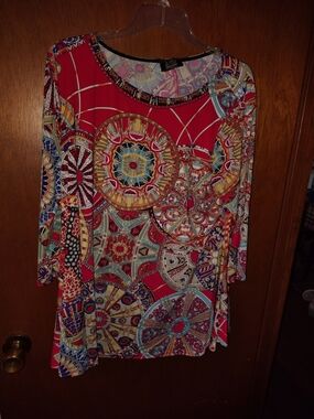 Vibrant Red Medallion Print Women’s Top